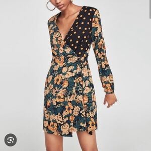 Floral and Polka Dot Wrap Dress